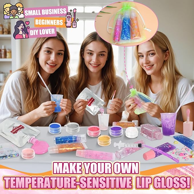 Jcoos Lip Gloss Making kit, Color Changing Lip Oil 64PCS Make Your Own Lip Gloss Kit, Flavored Lip Gloss Moisturizing, Lipgloss Sets for Girls Women Adults Kids Lip Gloss, Christmas Gifts Girl Stuff