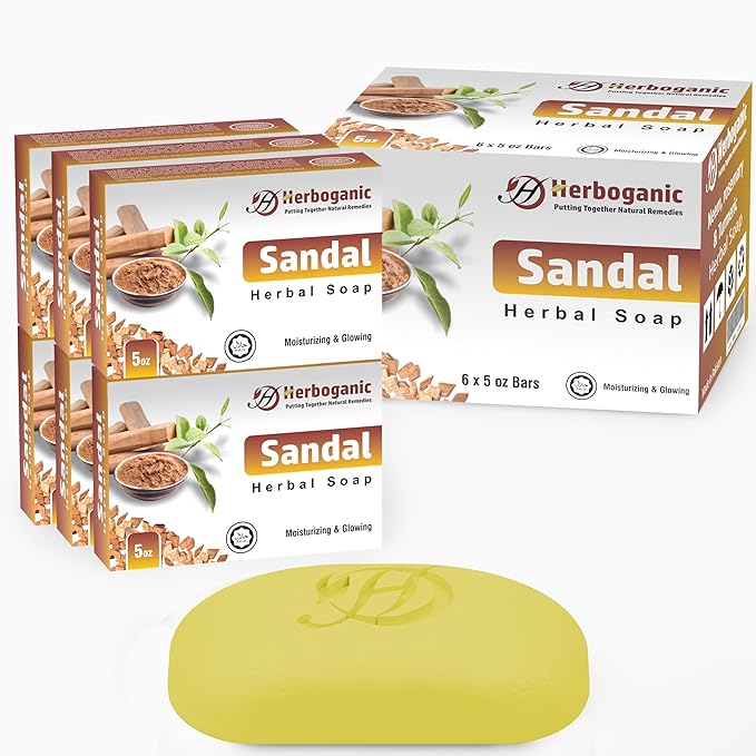 Sandal Herbal Soap | Pack of 6 of 5oz soap Bar | Ideal for Men and Women, Soothing and Nourishing Soap for Moisturization
