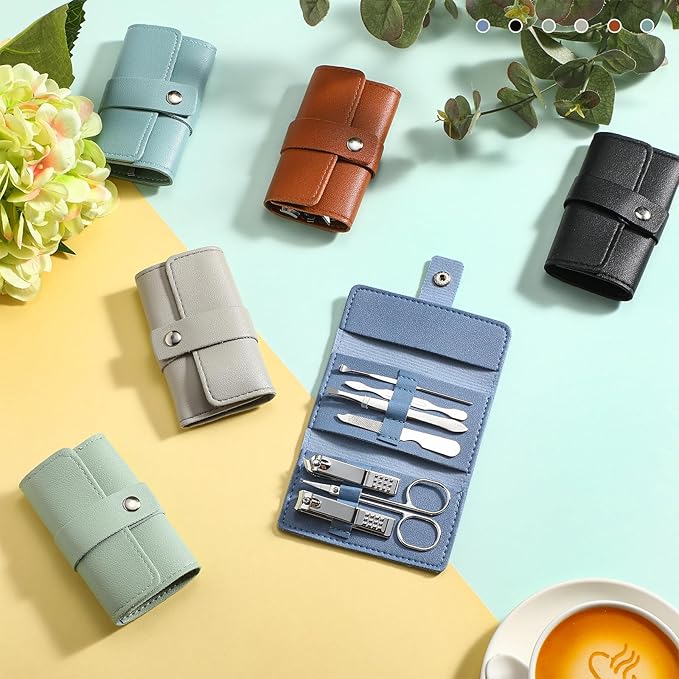 WILLBOND 12 Sets Manicure Set Nail Clippers Pedicure Kit 7 in 1 Stainless Steel Professional Pedicure Set Grooming Kits Nail Care Tools with Travel Case Multi Color(Morandi Colors)