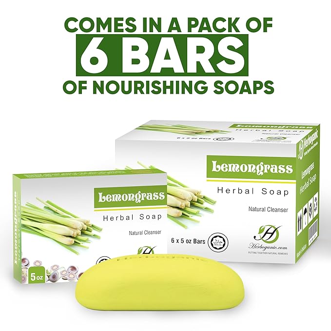 Lemongrass Herbal Soap | Pack of 6 of 5oz soap Bar | Ideal for Men and Women, Soothing and Nourishing Soap for Moisturization