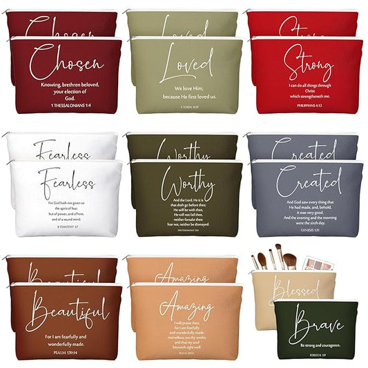 20 Pcs Christian Gifts for Women Religious Makeup Bags Cosmetic Inspirational Bible Verse Pencil Pouch with Zipper Mothers Day Thank You Church Gift Mom Travel Employee(Joyous,Bible Words)