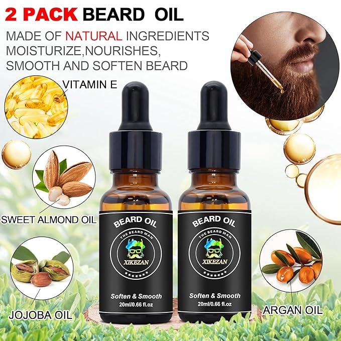 XIKEZAN Beard Kit for Men Grooming & Straightening Set,w/Beard Straightener,2 Pack Oil,Balm,Comb,Scissor,Brush,Fathers Birthday Valentines Gifts for Him Dad Men Boyfriend Christmas Stocking Stuffers