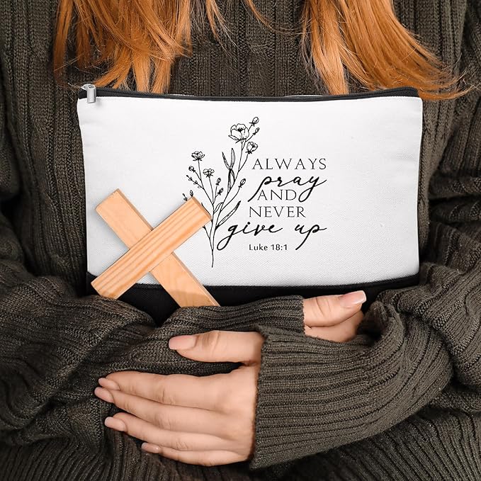 20 Pcs Christian Gifts for Women Religious Makeup Bags Cosmetic Inspirational Bible Verse Pencil Pouch with Zipper Mothers Day Thank You Church Gift Mom Travel Employee(White&black,Aesthetic)