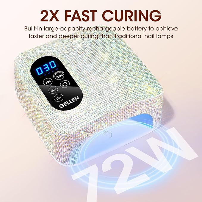 UV LED Nail Lamp, Gellen 72W Rechargeable UV Nail Lamp for Gel Nails, Cordless UV Light for Nails with LCD Display, Auto Sensor and 4 Timer Settings, Nail Dryer for Gel Polish for Home Salon