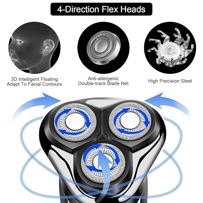 SURKER Electric Shaver Razor Cordless Beard Trimmer for Men Nose Hair Trimmer 3 in 1 Trimmer Grooming Kit Plus 1 Facial Cleansing Brush Waterproof USB Rechargeable Dry Wet