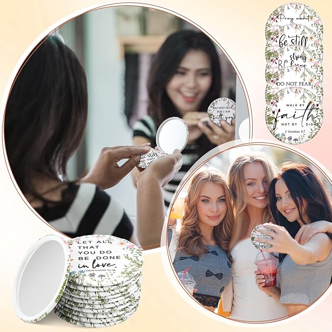 40 Pcs Mini Bible Verse Compact Mirrors Bulk Wildflower Christian Pocket Purse Mirrors Small Religious Scripture Gifts for Women Spring Church Group Sunday School