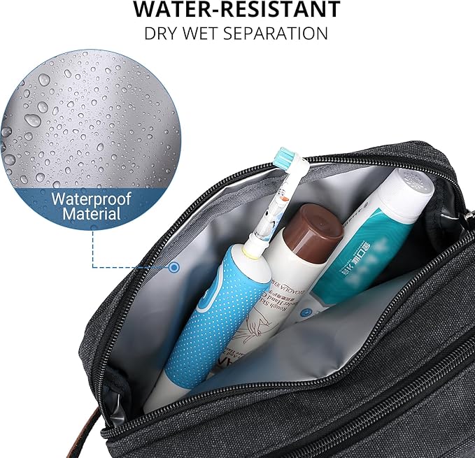 WITZMAN Canvas Toiletry Bag for Men Hanging Dopp Kit Organizer Water-resistant Travel Toiletries bag Men Bathroom Bag with Wet Pocket(A8001 Classics Black)