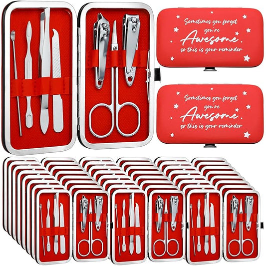 24 Set Manicure Kit Bulk Nail Clippers 7 in 1 Stainless Steel Grooming Nail Kit Employee Teacher Appreciation Gift Bulk Professional Pedicure Tool for Women Personal Care(Red)