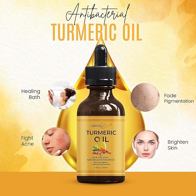 Organic Turmeric Oil for Skin Lightening - Turmeric Face Oil for Dark Spots, Anti-Aging & Hydrating Dry Skin - Glow Moisturizer for Face, Neck & Eyes (4 FL OZ / 60 ML)