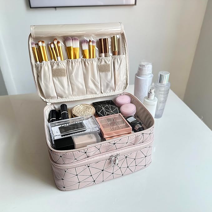 MKPCW makeup bag Double-layer cosmetic bag with brush bag and divider