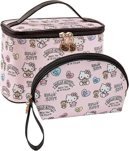 AmBealla Cosmetic Bag Large Makeup Bags Pink Travel Case with Makeup Brush Holder,2PCS Cosmetic Organizer for Women, Toiletry Storage Bag for Skincare & Beauty Tools Sweet Cute for Girls