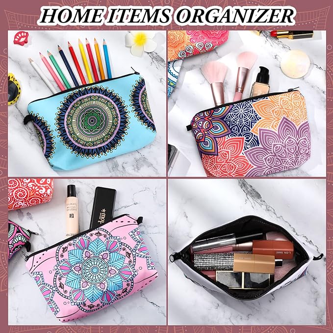 Kajaia 30 Pcs Makeup Bags Bulk Cosmetic Bag Graduation Gifts Mandala Flower Pouches Portable Zipper Makeup Pouch Waterproof Travel Toiletry Bag for Women Teacher Birthday Thanksgiving Christmas Gifts