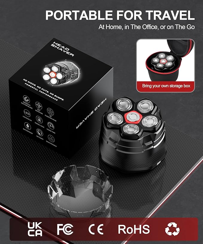 Head Shavers for Bald Men,10000 RPM High Speed 6D Magnetic Electric Razor for Fast Shaving, IPX8 Waterproof, Hypoallergenic Wet/Dry Shaving Razor with LED Display and Organizer