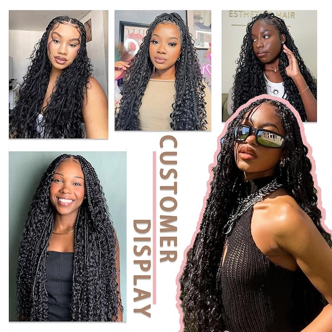 9 Packs Boho Box Braids Crochet Hair 18 Inch Goddess Crochet Box Braids with Human Hair Mixed Curls Bohemian Braid for Black Women