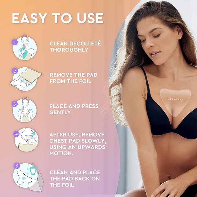 Cleverfy Silicone Chest Wrinkle Pads for Décolleté - 2-Pack of V-Shape Reusable Anti-Wrinkle Patches