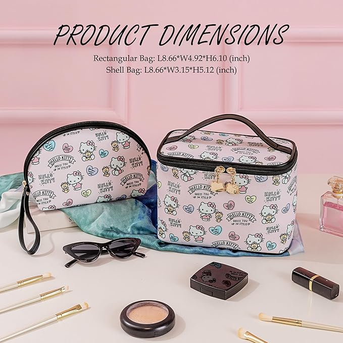 AmBealla Cosmetic Bag Large Makeup Bags Pink Travel Case with Makeup Brush Holder,2PCS Cosmetic Organizer for Women, Toiletry Storage Bag for Skincare & Beauty Tools Sweet Cute for Girls