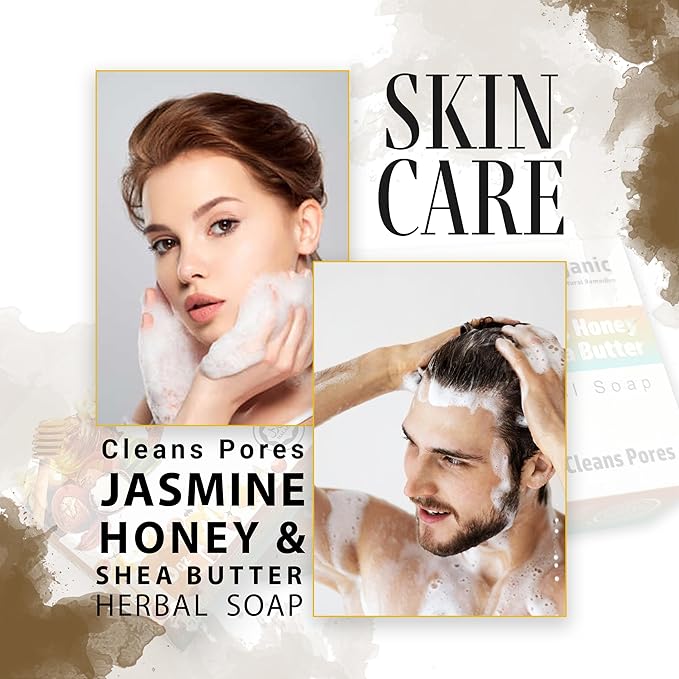 Jasmine Honey and Shea butter Herbal Soap | Pack of 6 of 5oz soap Bar | Ideal for Men and Women, Soothing and Nourishing Soap for Moisturization