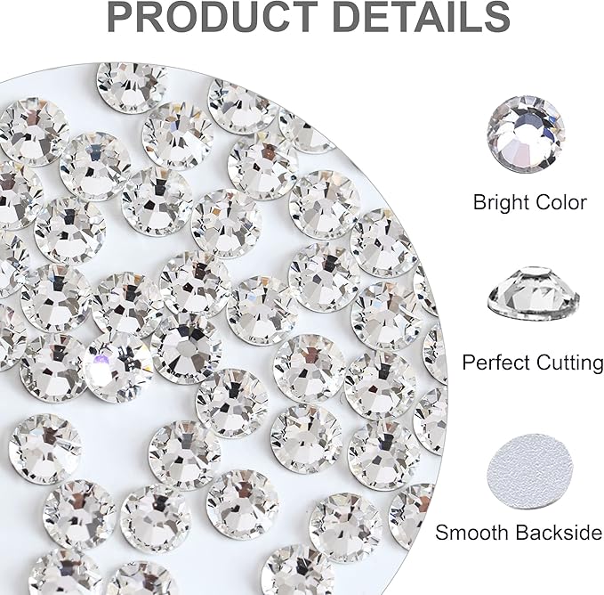 Blinginbox Flatback Rhinestones Bulk,14400pcs Crystal Round Loose Gemstones Glass Rhinestones for Crafts Makeup Nail Art Clothes Shoes DIY Decorations(SS6, 1.9-2.0mm,Crystal)