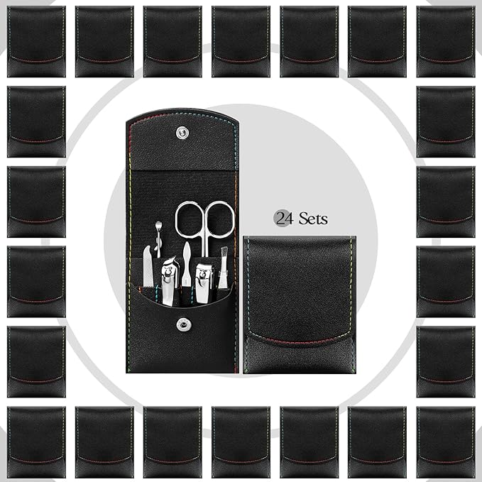 Lasnten 24 Set Manicure Set Bulk Nail Clippers Grooming Nail Kit Stainless Steel Professional Pedicure Kit Pedicure Tools with Travel Case Gifts for Men Women Personal(7 in 1,Black)