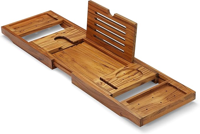 Teak Bathtub Tray, Bathtub Caddy, Expandable Bath Tub Tray Wood, Bath Table Tray&Bathtub Shelf, Luxury Bathtub & Bathroom Accessories and Organizer, House Warming&Wedding Gifts(Large)