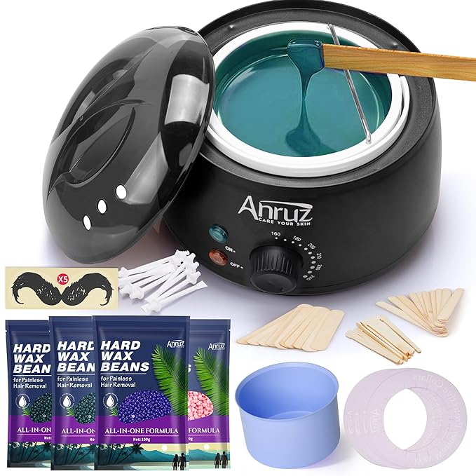 Waxing Kit for Women Men - Wax Kit for Hair Removal with Silicone Bowl,4 Bags Hard Wax Beads and 30 Applicator Sticks - at Home Use Wax Warmer for Full Body,Bikini,Eyebrow,Face, Sensitive Skin