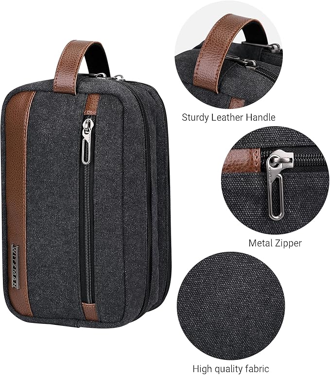 WITZMAN Canvas Toiletry Bag for Men Hanging Dopp Kit Organizer Water-resistant Travel Toiletries bag Men Bathroom Bag with Wet Pocket(A8001 Classics Black)