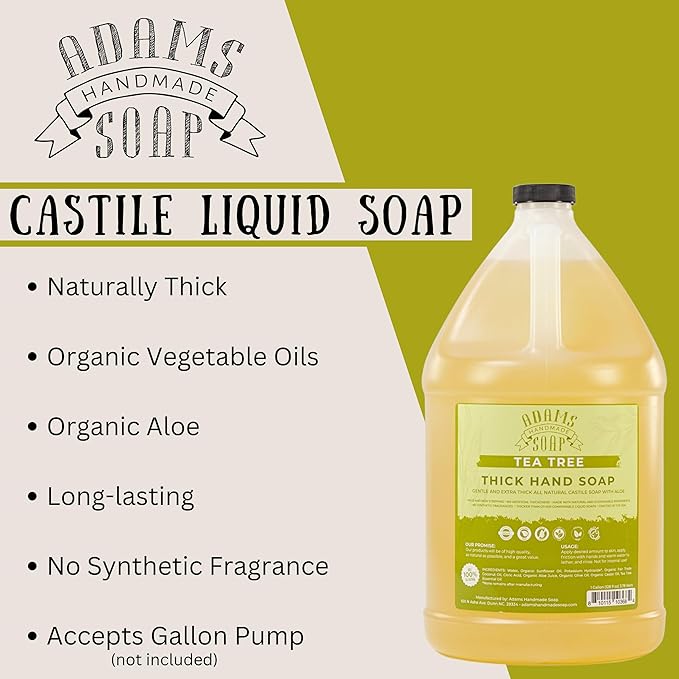 Adams Handmade Soap Thick Organic Castile Liquid Hand Soap 1 Gallon Refill - Tea Tree