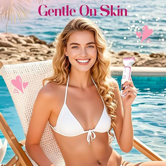 Electric Razors for Women Legs, 5 in1 Electric Shaver for Women, Bikini Trimmer with LED Display, Rechargeble Facial and Body Hair Remover for Face Nose Eyebrow Arms Armpit Legs Pubic Area (Pink)