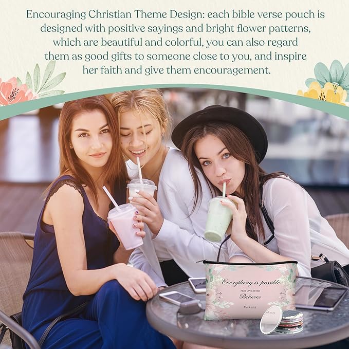 60 Pcs Christian Gifts for Women Religious Gifts Include 20 Canvas Makeup Bags 20 Bible Verse Mini Mirror 20 Inspirational Bible Keychains Church Favors for Women Mother Sister