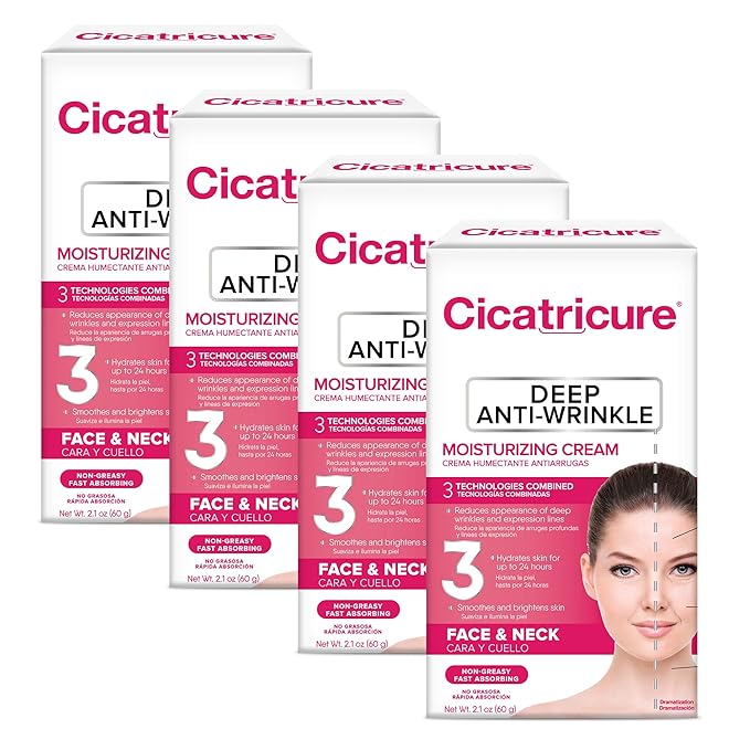 Cicatricure Anti-Wrinkle Face and Neck Cream, Anti-Aging Moisturizer, Reduces Deep Lines, Improved Skin Appearance, For Daily Use, Night Cream, 2.1oz - Pack of 4