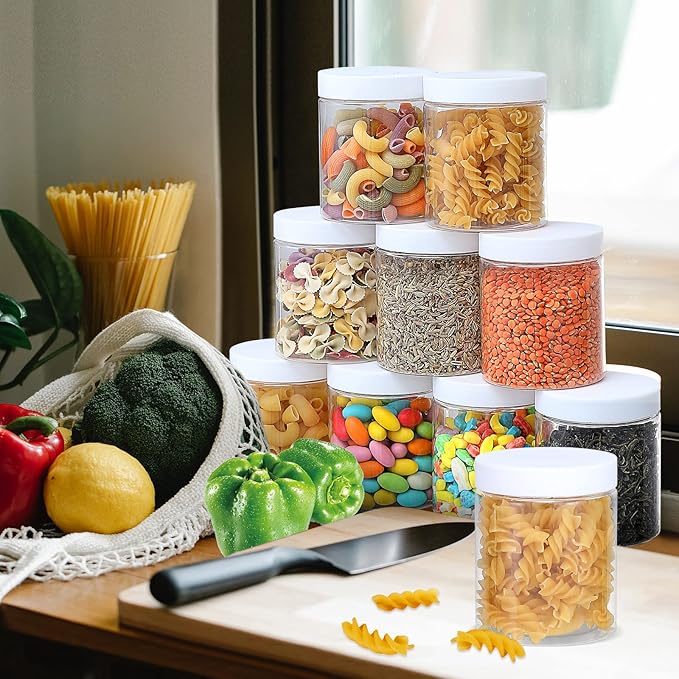 36PCS 8OZ Plastic Jars with Screw On Lids, Pen and Labels Refillable Empty Round Slime Cosmetics Containers for Storing Dry Food, Makeup, Slime, Honey Jam, Cream, Butter, Lotion (White)