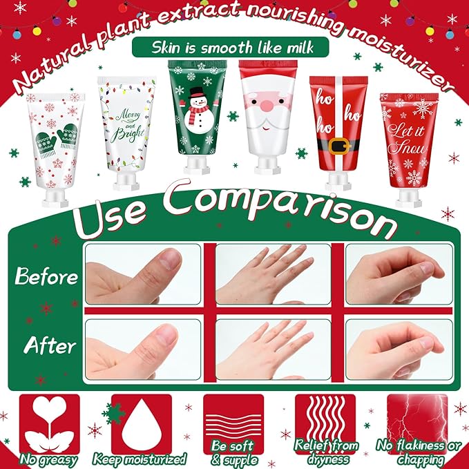 12 Pieces Christmas Hand Cream Gift Set Mini Travel Size Lotion Bulk Beauty Advent Calendar 2025 Holiday Stocking Stuffers for Women Mom Cowrkers Dry Cracked Hands, 30 ml, 6 Natural Plant Fragrances