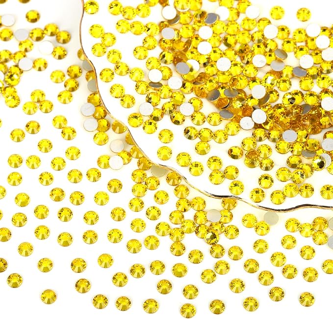 10000PCS Lemon Yellow Rhinestones Bulk, Flat Back Crystal Glass Stone Round Gems,SS10, 2.7-2.9mm