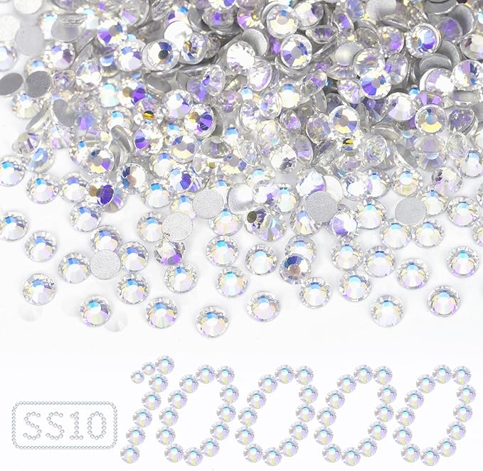 10000PCS Moonlight Rhinestones Bulk, Flat Back Crystal Glass Stone Round Gems,SS10, 2.7-2.9mm