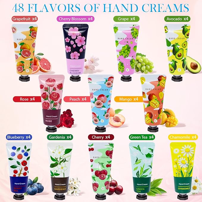 48 Pack Hand Cream for Women, Mini Hand Lotion Travel Size for Dry Cracked Care, Natural Plant Fragrance Moisturizer Gifts Set for Mother's Day, Teacher Appreciation and Bridesmaid Gifts