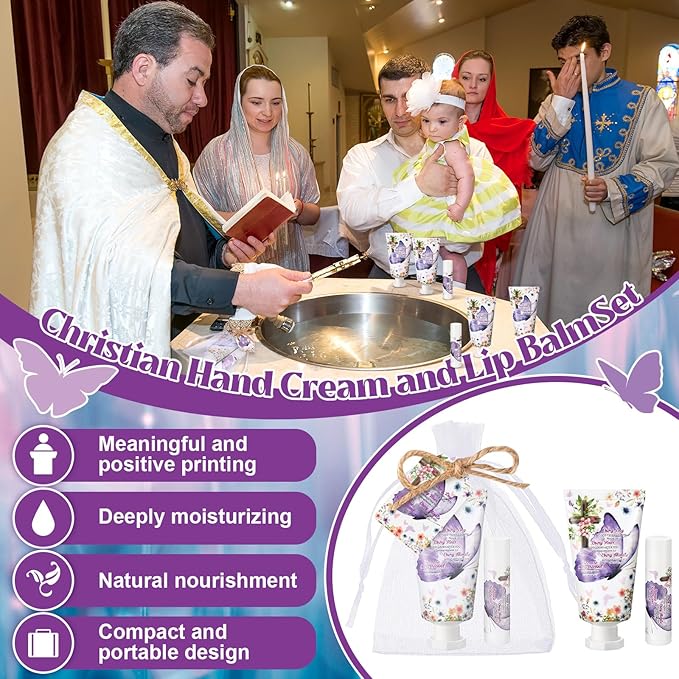 24 Sets Christian Hand Cream and Lip Balm Gift Set Christmas Christian Gift for Women Travel Size Hand Lotion Bible Verse Lip Balm Bulk for Baby Bridal Shower Mom Holiday Gift(Romantic)