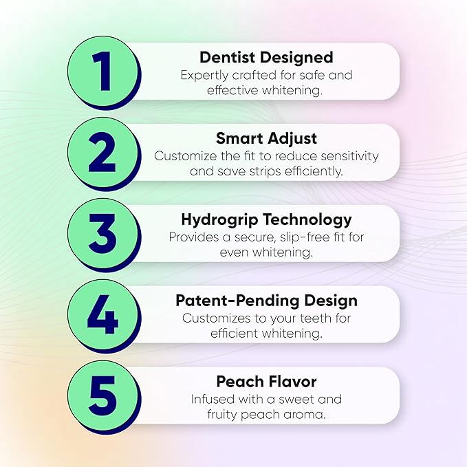 Something Nice Lumismart Whitening Strips - Dentist-Designed, Enamel Safe, up to 42 Treatments with Smart Adjust - Teeth Whitening Strips in Peach for Sensitive Teeth
