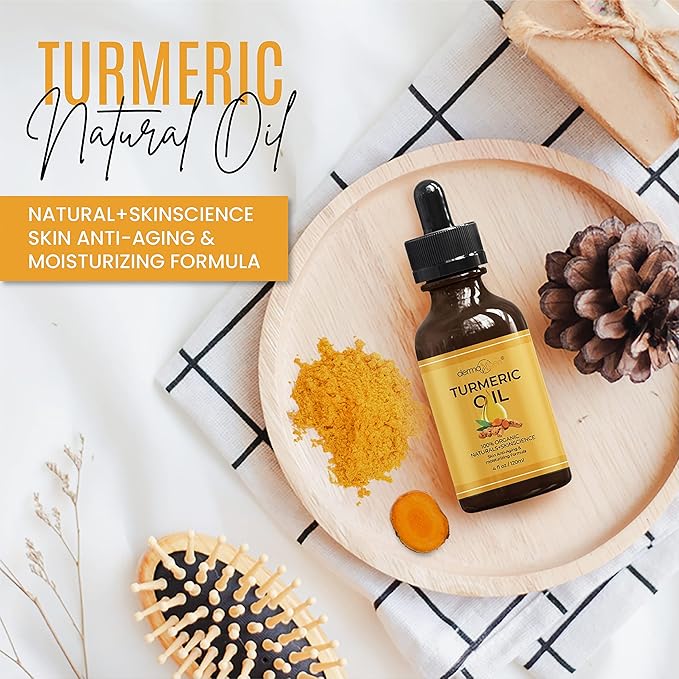 Organic Turmeric Oil for Skin Lightening - Turmeric Face Oil for Dark Spots, Anti-Aging & Hydrating Dry Skin - Glow Moisturizer for Face, Neck & Eyes (4 FL OZ / 60 ML)