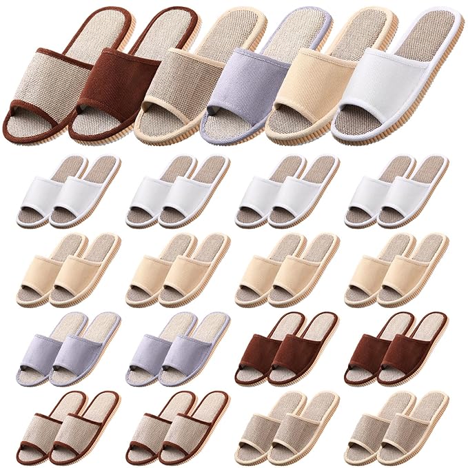 16 Pairs Open Toe Breathable Slippers Bulk Disposable Slippers for Guests Washable House Slipper for Women Men Non Slip Spa Slipper Comfortable Slipper Bulk for Guests Home Bedroom Hotel Travel Unisex