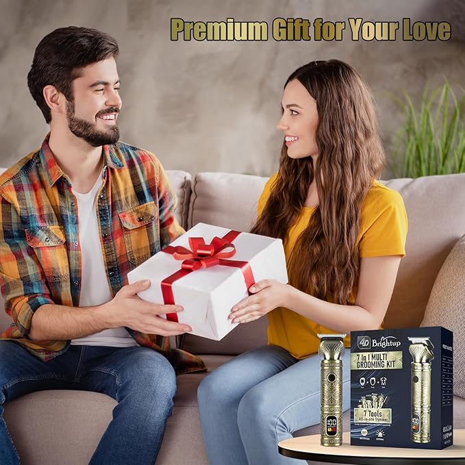 Brightup Beard Trimmer for Men, Professional Zero Gapped T-Blade Trimmer, Cordless Hair Clipper, 7 in 1 Grooming Kit for Face Electric Razor Shavers Mustache Body Nose Trimmer, Gift for Men