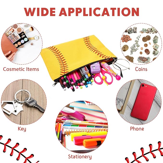 Eccliy 20 Pcs Softball Makeup Bags Bulk Sport Team Gifts Softball Cosmetic Bag Accessories for Women Toiletry Zipper Pouch Travel Canvas Gifts Stuff for Party Team Players Lover