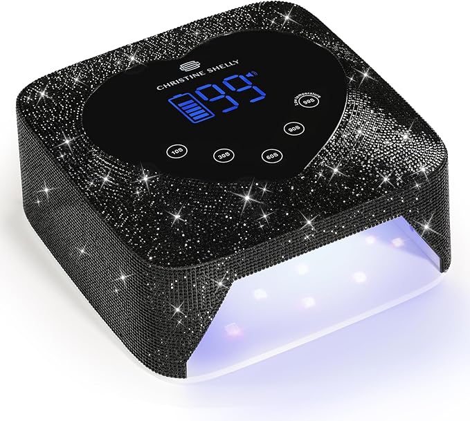 UV LED Nail Lamp 72W Rechargeable Sparkly Wireless Nail Dryer Gel Polish Light with 5 Timer Setting Professional Quick Dry Curing Lamp with Display Auto Sensor for Salon & Home, Black