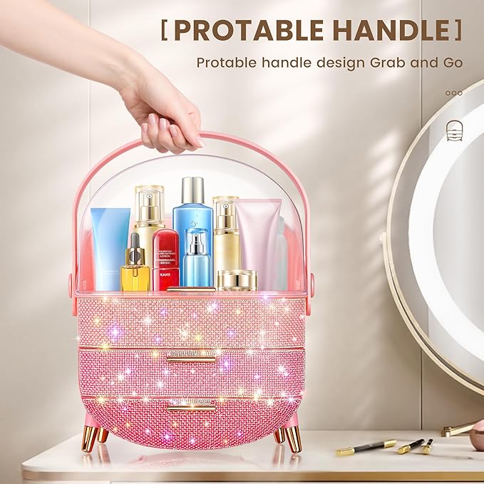 Teen Girls Gift Makeup Organizer,Skincare Organizer Jewelry Storage,Cosmetics Storage and Display Case,Make Up Holders and Organizers for Countertop,Bathroom Organizer (PearlPink)