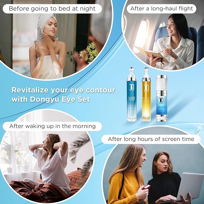Dongyu Caffeine Eye Cream Set: Eye Serum Kit for Dark Circles Puffiness - Anti Aging Eye Cream Set for Fine Lines Wrinkles Day Night Use - Self Care Gifts for Women Birthday Gifts for Her