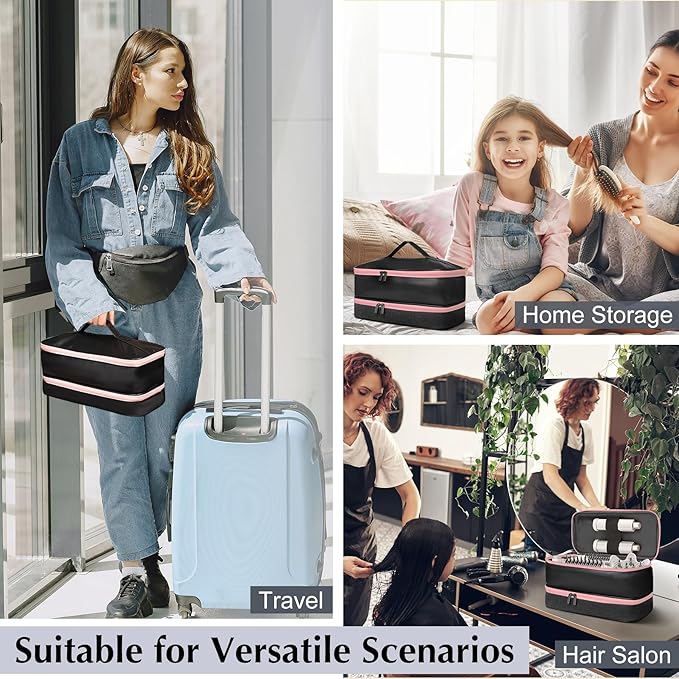 Travel Carrying Case for Shark Flex Style, Double Layer Hair Dryer Accessories Tools Storage Case, Waterproof PU Leather Organizer Bag for Shark Flexstyle/Dyson Airwrap Styler and Attachments (Black)