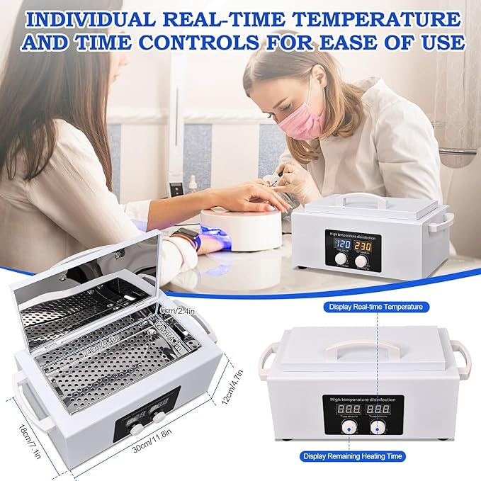 New Generation 2.5L High Temperature Metal Tool Cleaner Box, 300W Dry Heat Cleaner, 230°C Nail Tool Cleaner with LED Temperature Display and 120 Minute Timer for Cosmetic Dental Metal Tools