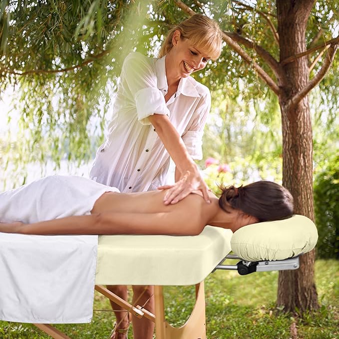 12 Pcs 4 Sets Premium Microfiber Massage Table Sheet Set, Include Massage Table Cover, Massage Fitted Sheet, Massage Face Rest Cover for Beauty Salon Spa Hair Salon (Natural)