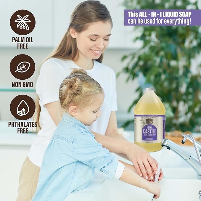 Pure Castile Soap Liquid Organic, Certified Palm Oil Free Natural Soap, Lavender, 64 oz