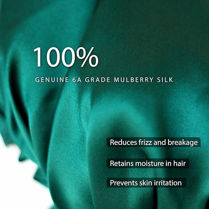 100% Silk Bonnet for Sleeping, Large Sleep Cap With Tie Band for Curly Hair Care, Hair Wrap (Emerald)