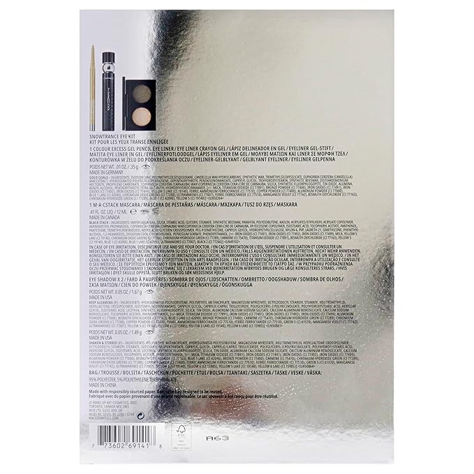 MAC Snowtrance Eye Kit for Women - 4 Pc 0.1oz Eye Shadow Duo, 0.41oz M-A-C Stack Mascara - Black, 0.01oz M-A-C Colour Excess Gel Pencil Eye Liner - Gold Goals, Pouch